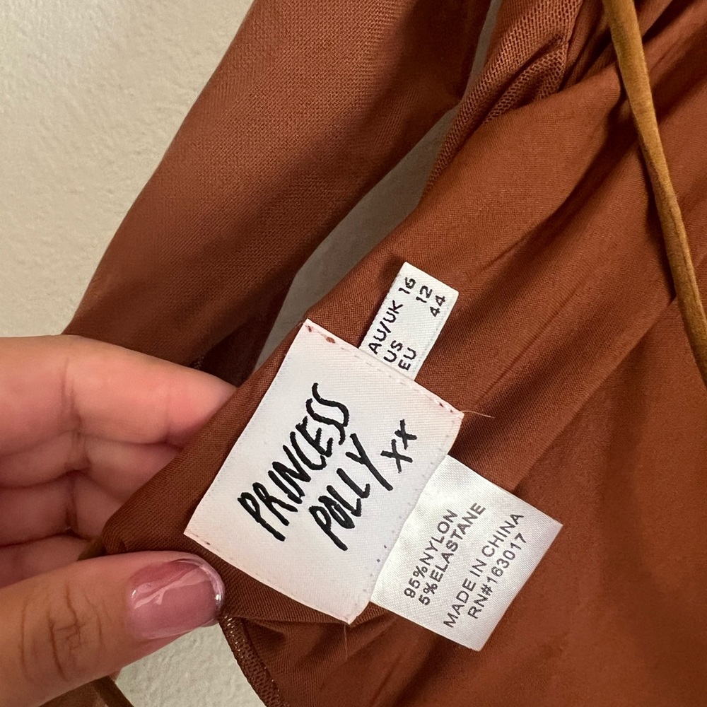 Princess Polly Open-Back Long Sleeve Top | Rust Brown | Size US 12 - Picture 3 of 4